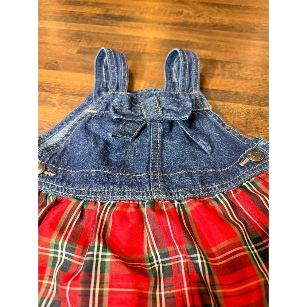 Osh Kosh B'gosh Girls Denim Overall Plaid Dress size 18 months.